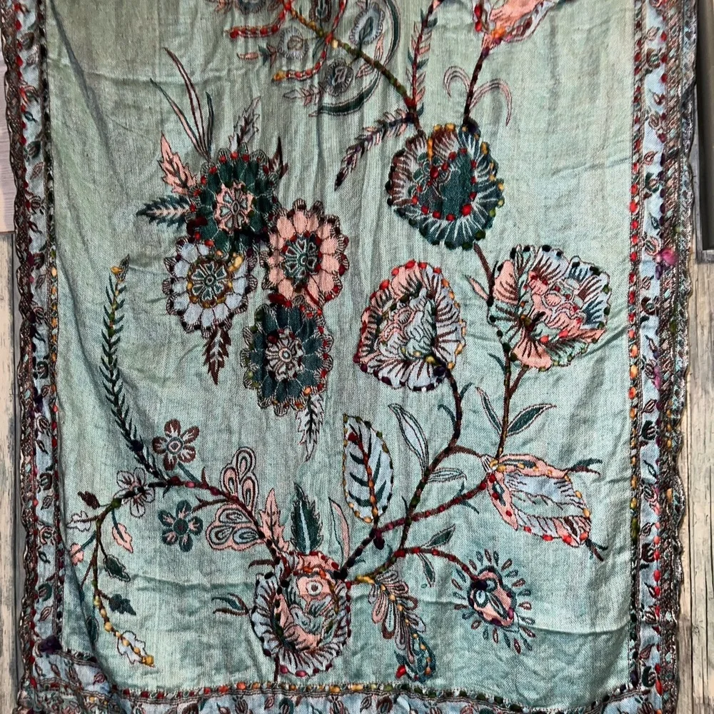 Raj Light Teal and Brown Floral Patterned Infinity Women's Scarf  Raj2